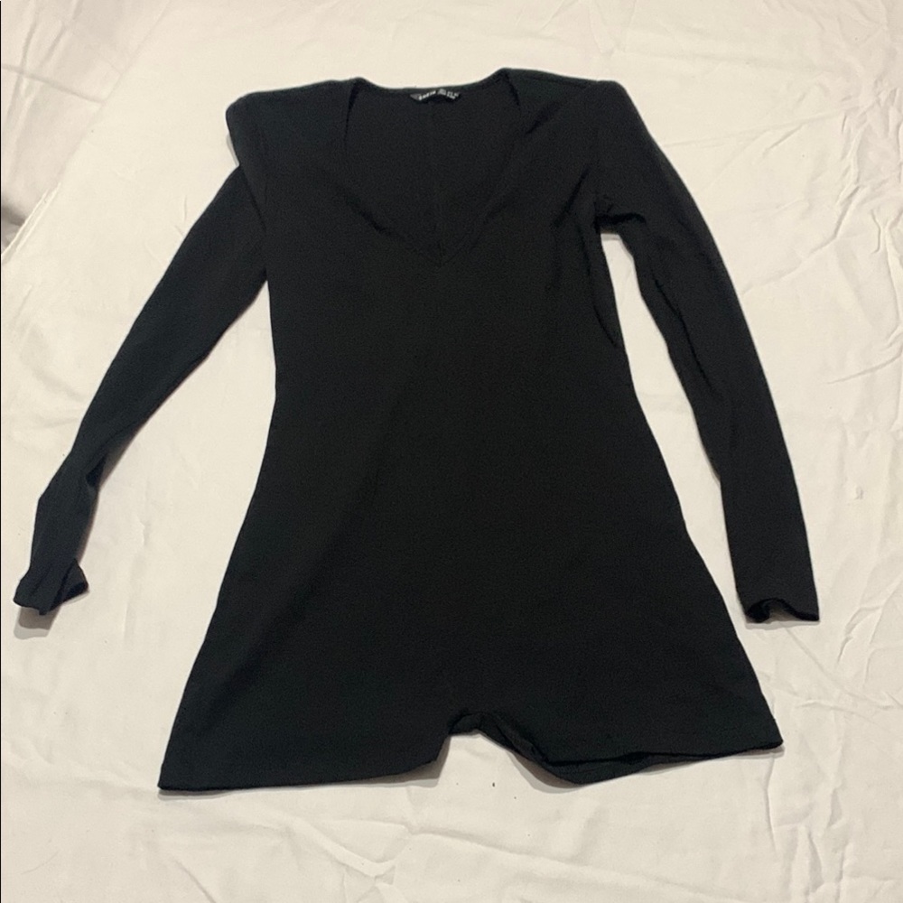 SHEIN Black Fitted Long Sleeve Bodysuit Jumpsuit